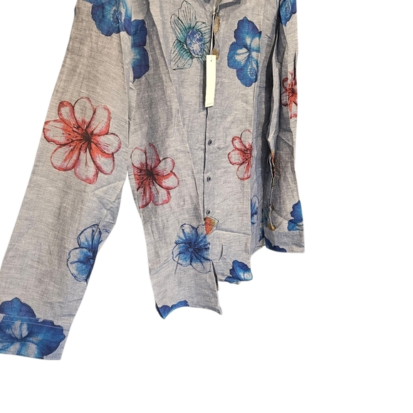 Mens Haupt Germany XL Woven Linen Cotton Button Down Shirt Floral Modern Fit NWT - Picture 3 of 14